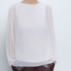 Zara White Sheer Long Sleeve Blouse